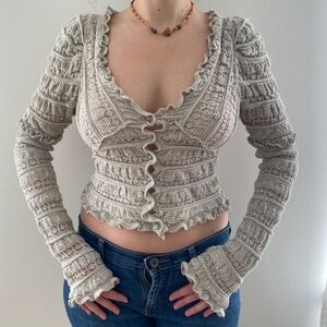 Free People Wild Roses Cardigan Lace Knit Sweater